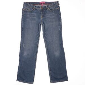 Glo Barely Boot Jeans 13 Juniors Distressed Medium Blue Denim Stretch 33x29.5